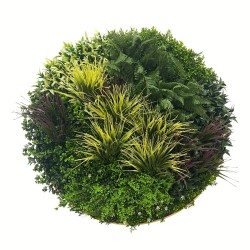 Aranjament decorativ, de perete, cu ramă din aluminiu și plante artificiale Naimeed D7464, diametru 100 cm