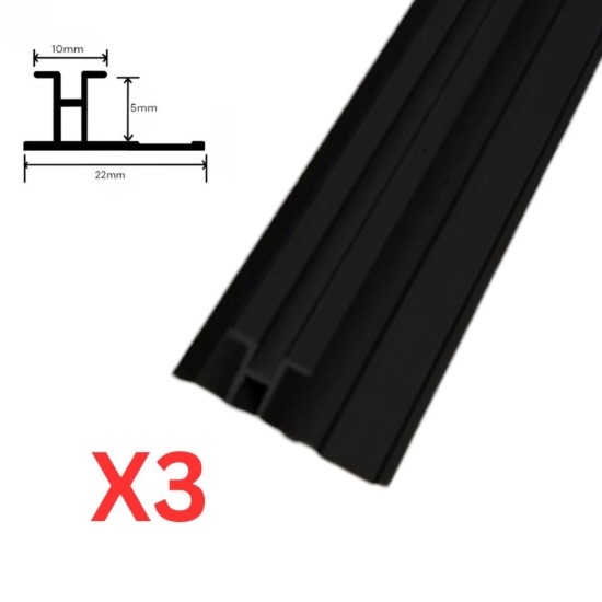 Set 3 profile cu canel, pentru imbinarea panourilor cristal carbon si carbune de bambus, Naimeed D6289, aluminiu, 300x0.5cm, Negru Set 3 profile cu canel, pentru imbinarea panourilor cristal carbon si carbune de bambus, Naimeed D6289, aluminiu, 300x0.5cm, Negru