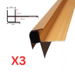 Set 3 profile de colt exterior, rotunjit, pentru imbinarea panourilor cristal carbon si carbune de bambus, Naimeed D6329, aluminiu, 300x0.5cm, Auriu