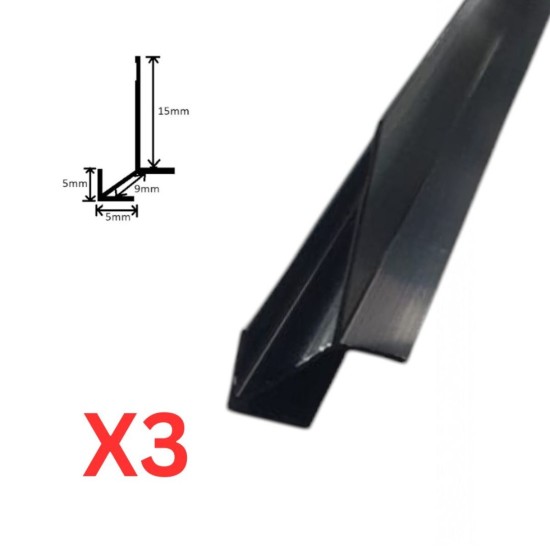 Set 3 profile de colt exterior, ascutit, pentru imbinarea panourilor cristal carbon si carbune de bambus, Naimeed D6331, aluminiu, 300x0.5cm, Negru Set 3 profile de colt exterior, ascutit, pentru imbinarea panourilor cristal carbon si carbune de bambus, Naimeed D6331, aluminiu, 300x0.5cm, Negru