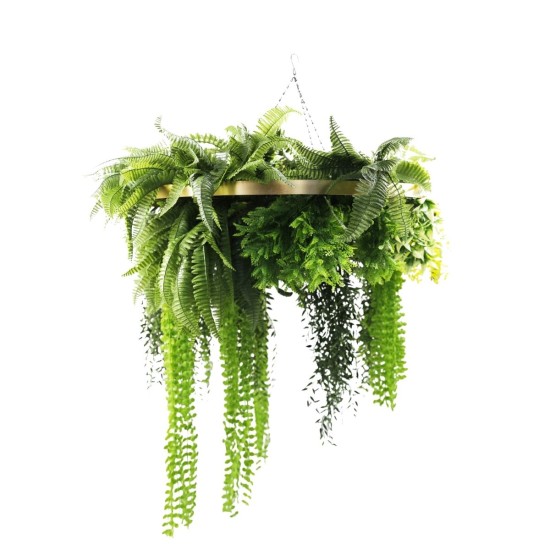 Aranjament Suspendat cu Plante Artificiale pe Disc Decorativ Auriu, Naimeed D7444, diametru 80 cm