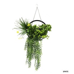 Aranjament Suspendat cu Plante Artificiale pe Disc Decorativ Negru, Naimeed D7447, diametru 30 cm 