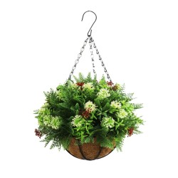Planta artificiala suspendata, cu ghiveci din fibra de cocos, Naimeed D7450, diametru 28cm, Multicolor