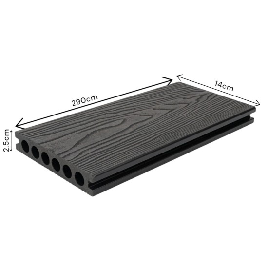 Pardoseala decking terasa din compozit WPC, Naimeed D6485, rezistenta sporita, 290x14x2.5cm, Negru Pardoseala decking terasa din compozit WPC, Naimeed D6485, rezistenta sporita, 290x14x2.5cm, Negru
