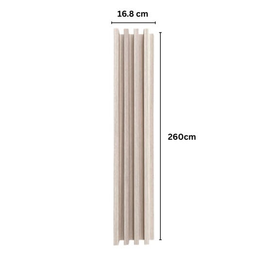 Panou decorativ riflaj WPC, montaj rapid, rezistenta ridicata, Naimeed D7531, 260x16.8x2.3cm, stejar albicios