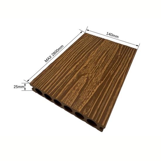 Pardoseala decking terasa din compozit WPC, Naimeed D7482, rezistenta sporita, 280x14x2.5cm, Tec