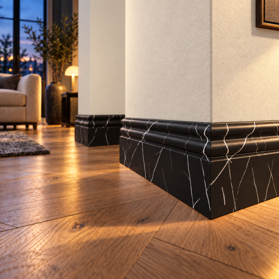 Plintă decorativă, polimer rigid, Naimeed D5730NEGRU, Negru, 230 × 8 × 1.1 cm
