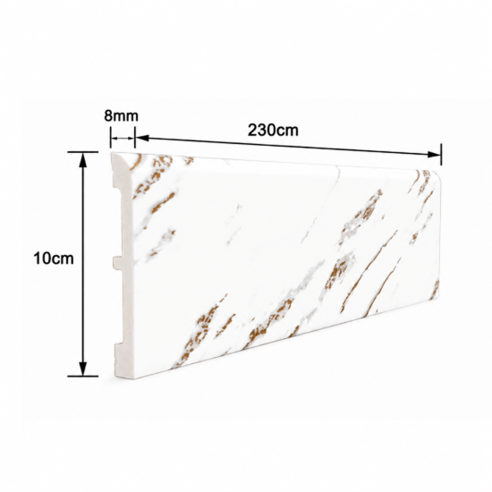 Plintă decorativă, polimer rigid, Naimeed D5731ALB, Alb, 230 × 10 × 0.8 cm