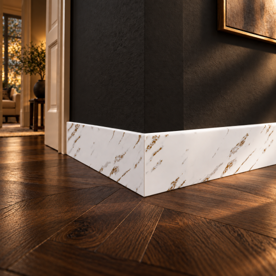 Plintă decorativă, polimer rigid, Naimeed D5731ALB, Alb, 230 × 10 × 0.8 cm