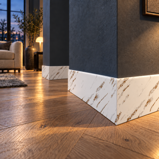 Plintă decorativă, polimer rigid, Naimeed D5731ALB, Alb, 230 × 10 × 0.8 cm