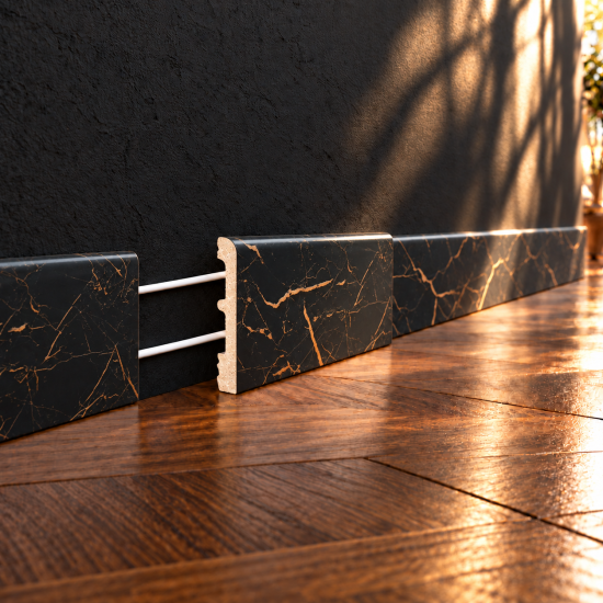 Plintă decorativă, polimer rigid, Naimeed D5731NEGRU, Negru, 230 × 10 × 0.8 cm