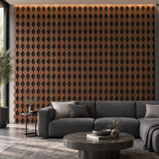 Panou riflaj acustic decorativ, MDF si pasla, Naimeed D6232, 240x30x1.8cm, Nuc