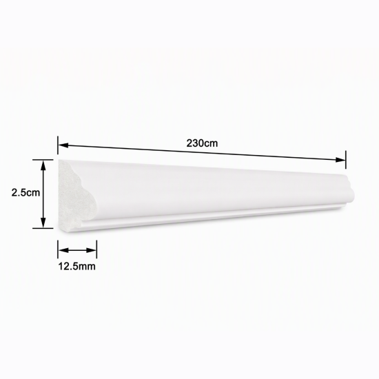 Baghetă decorativă de perete, Naimeed D6691, Alb, 230 × 2,5 × 1,25 cm