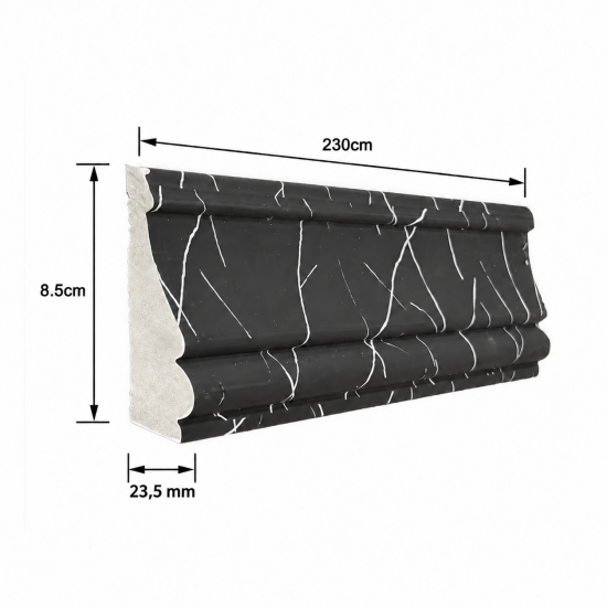 Plintă decorativă, polimer rigid, Naimeed D6698NEGRU, Alb, 230 × 8.5 × 2,35 cm