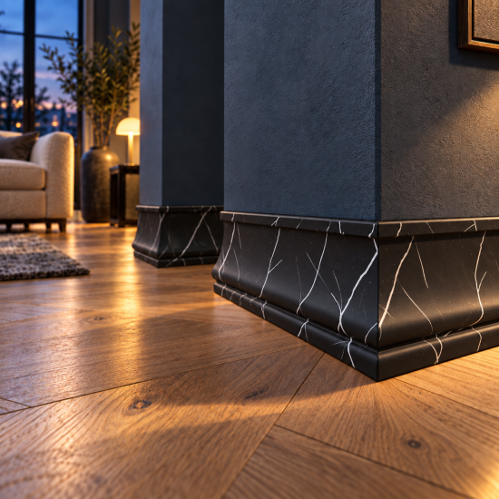 Plintă decorativă, polimer rigid, Naimeed D6698NEGRU, Alb, 230 × 8.5 × 2,35 cm
