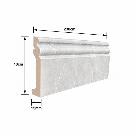 Plintă decorativă, polimer rigid, Naimeed D6699ALB, Alb, 230 × 10 × 1.5 cm