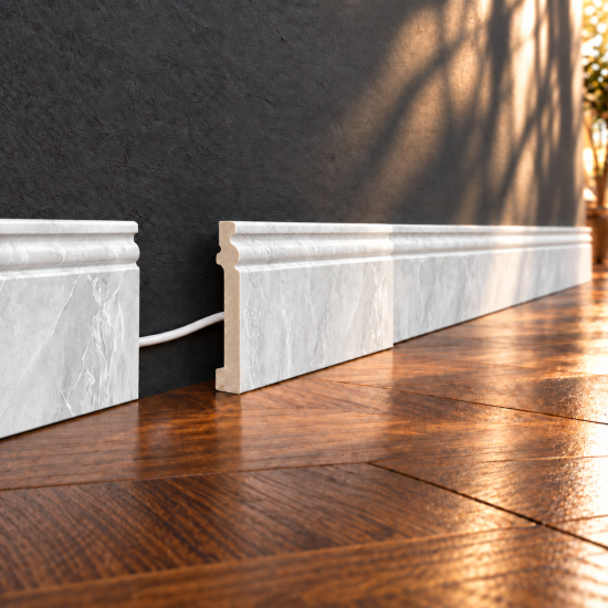 Plintă decorativă, polimer rigid, Naimeed D6699ALB, Alb, 230 × 10 × 1.5 cm