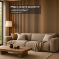 Set 6 Panouri riflaj acustic decorativ, MDF si pasla, Naimeed D7100, 270x30x1.8cm, Stejar natur
