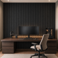 Set 6 Panouri riflaj acustic decorativ, MDF si pasla, Naimeed D7103, 270x30x1.8cm, Gri inchis