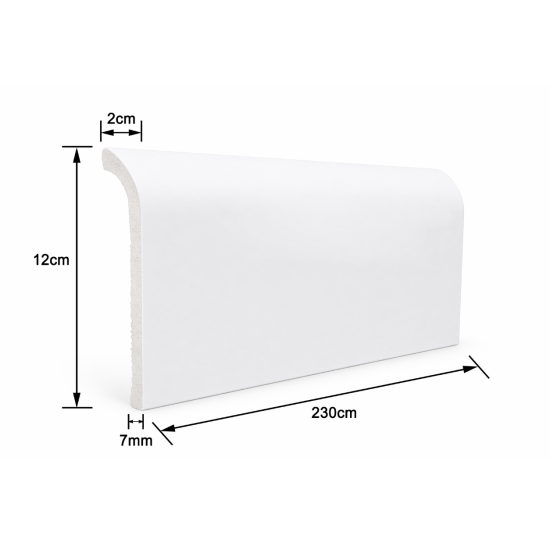 Plintă decorativă, polimer rigid, Naimeed D8103, Alb, 230 × 12 × 0.7 cm