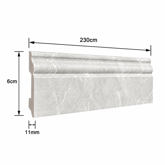 Plintă decorativă, polimer rigid, Naimeed D8108ALB, Alb, 230 × 6 × 1.1 cm