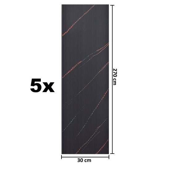 Set 5 panouri decorative, riflaj, polimer rigid, Naimeed D5464, 270x30x0.5cm, Negru
