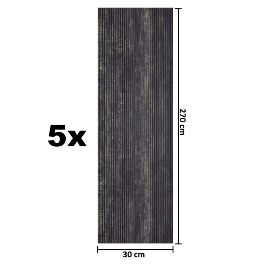 Set 5 panouri decorative, riflaj, polimer rigid, Naimeed D5468, 270x30x0.5cm, Negru