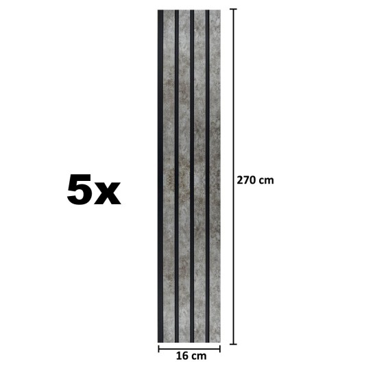 Set 5 panouri decorative, riflaj, polimer rigid, Naimeed D5472, 270x16x1cm, Gri Set 5 panouri decorative, riflaj, polimer rigid, Naimeed D5472, 270x16x1cm, Gri