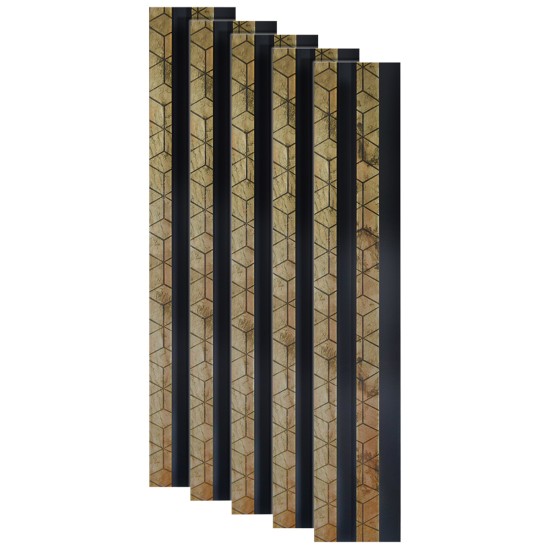Set 5 panouri decorative, riflaj, polimer rigid, Naimeed D5475, 270x12x2cm, Negru/Auriu Set 5 panouri decorative, riflaj, polimer rigid, Naimeed D5475, 270x12x2cm, Negru/Auriu