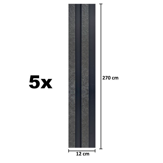 Set 5 panouri decorative, riflaj, polimer rigid, Naimeed D5478, 270x12x2cm, Negru Set 5 panouri decorative, riflaj, polimer rigid, Naimeed D5478, 270x12x2cm, Negru