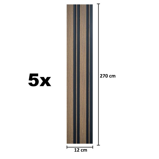 Set 5 panouri decorative, riflaj, polimer rigid, Naimeed D5489, 270x12x1cm, Maro