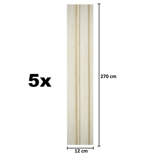 Set 5 panouri decorative, riflaj, polimer rigid, Naimeed D5491, 270x12x1cm, Alb Set 5 panouri decorative, riflaj, polimer rigid, Naimeed D5491, 270x12x1cm, Alb