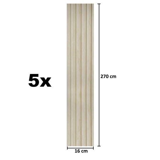 Set 5 panouri decorative, riflaj, polimer rigid, Naimeed D5496, 270x12x1cm, Crem Set 5 panouri decorative, riflaj, polimer rigid, Naimeed D5496, 270x12x1cm, Crem