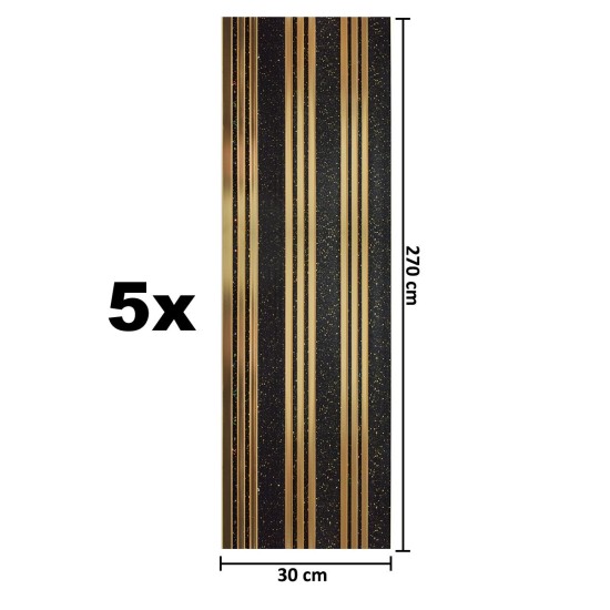 Set 5 panouri decorative, riflaj, polimer rigid, Naimeed D5504, 270x30x0.5cm, Negru/Auriu
