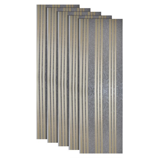 Set 5 panouri decorative, riflaj, polimer rigid, Naimeed D5507, 270x30x0.5cm, Gri/Auriu Set 5 panouri decorative, riflaj, polimer rigid, Naimeed D5507, 270x30x0.5cm, Gri/Auriu