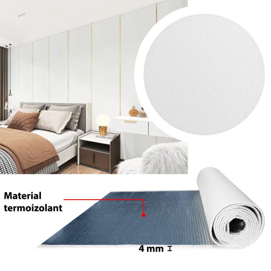 Rola tapet autoadeziv, panzat, 4mm grosime, Naimeed D5724, design elegant, termoizolant, 65x280cm, Alb Rola tapet autoadeziv, panzat, 4mm grosime, Naimeed D5724, design elegant, termoizolant, 65x280cm, Alb