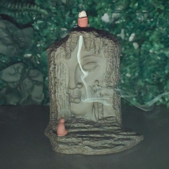 Suport conuri parfumate, Naimeed D5077, cascada de fum, aromaterapie, ceramica, Maro, 14x7x17cm