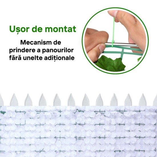 Plasa gard, flori artificiale, Naimeed D5960, paravan pentru balcon, terasa si gard, Alb, 1000x3000mm