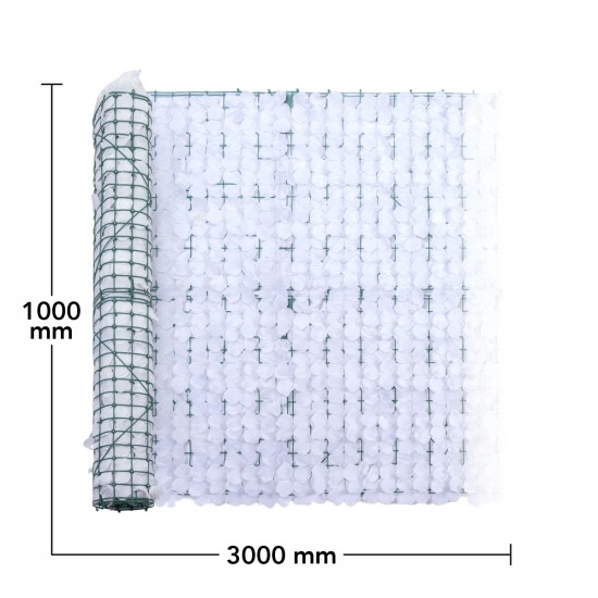 Plasa gard, flori artificiale, Naimeed D5960, paravan pentru balcon, terasa si gard, Alb, 1000x3000mm