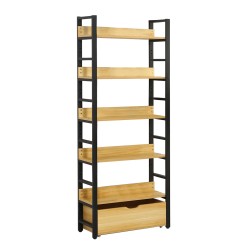 Biblioteca cu 5 polite, un compartiment,  Naimeed E5-80-2, Negru/Mesteacan