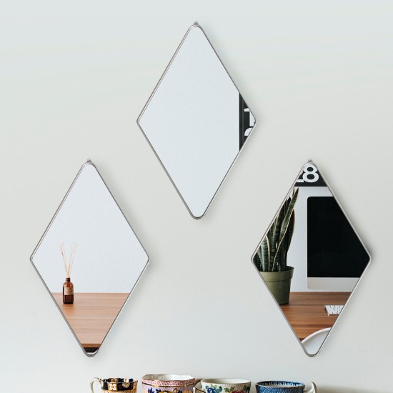 Set 3 Oglinzi Decorative, Naimeed D4607S, Argintiu, 17x1x28 cm