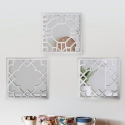 Set 3 Oglinzi Decorative de Perete, Naimeed D4617W, Alb, 25.5x2.5x25.5 cm