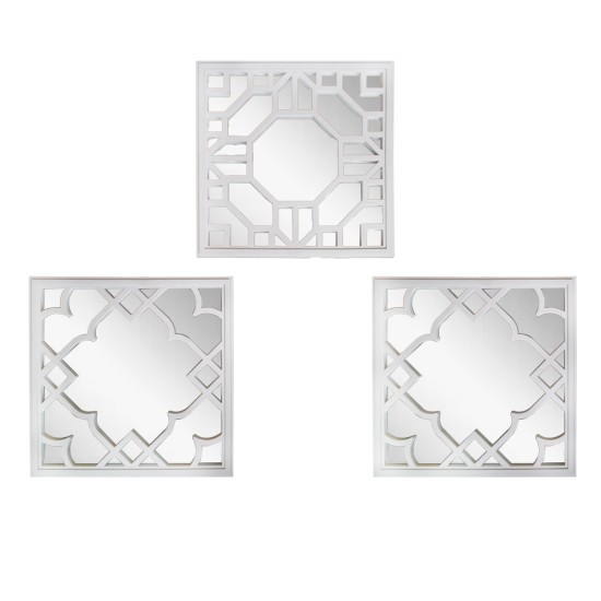 Set 3 Oglinzi Decorative de Perete, Naimeed D4617W, Alb, 25.5x2.5x25.5 cm