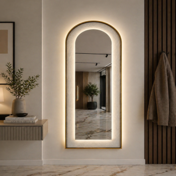 Oglinda LED de Perete Naimeed D7994, 3 Nuante de lumina, Touch, 60x160cm, auriu