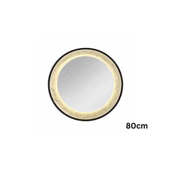 Oglinda LED de Perete, Naimeed D7997, Rama din Aluminiu  Negru, Insert Texturat, 3 Nuante de lumina, 80cm
