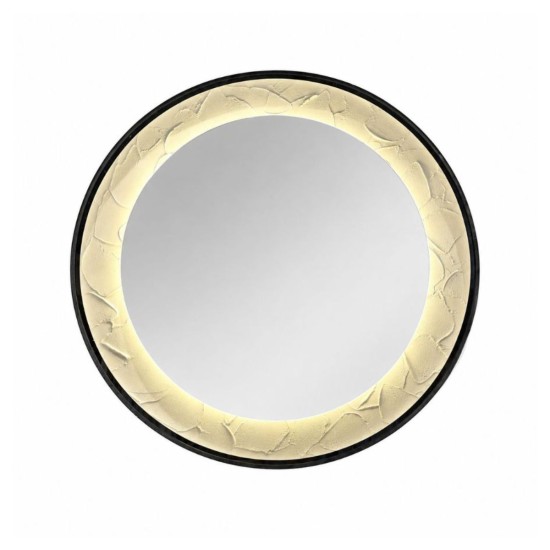 Oglinda LED de Perete, Naimeed D7997, Rama din Aluminiu  Negru, Insert Texturat, 3 Nuante de lumina, 80cm