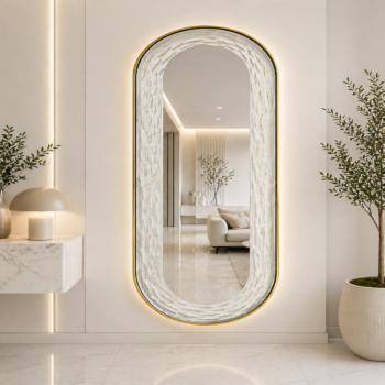 Oglinda LED de Perete, Naimeed D8002, Design Arcuit, 3  Nuante de lumina, Touch, 60x160 cm