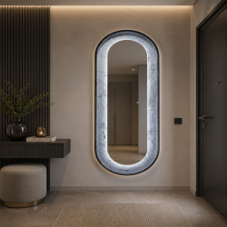 Oglinda LED de Perete, Naimeed D8005, Design Arcuit, 3  Nuante de lumina, Touch, 60x160 cm