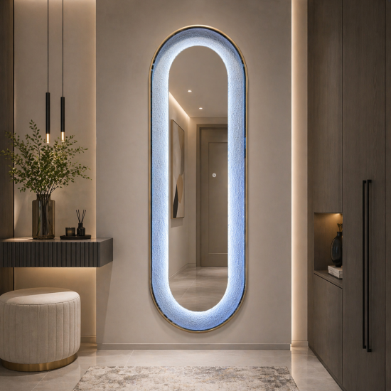Oglinda LED de Perete, Naimeed D8006, Design Arcuit, 3  Nuante de lumina, Touch, 60x160 cm
