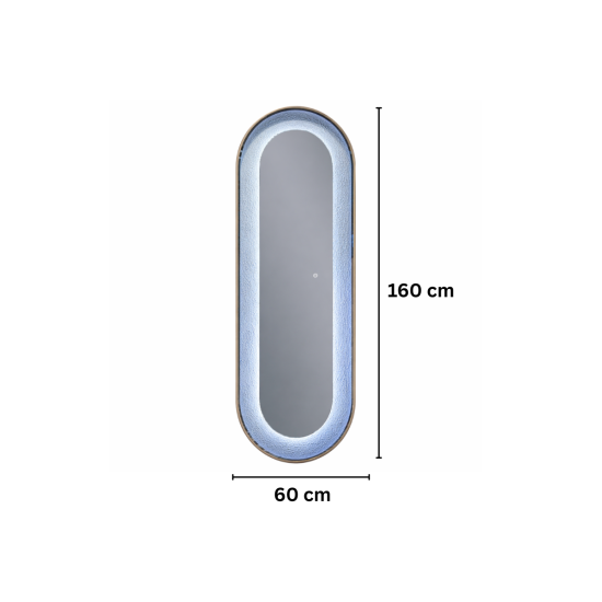 Oglinda LED de Perete, Naimeed D8006, Design Arcuit, 3  Nuante de lumina, Touch, 60x160 cm